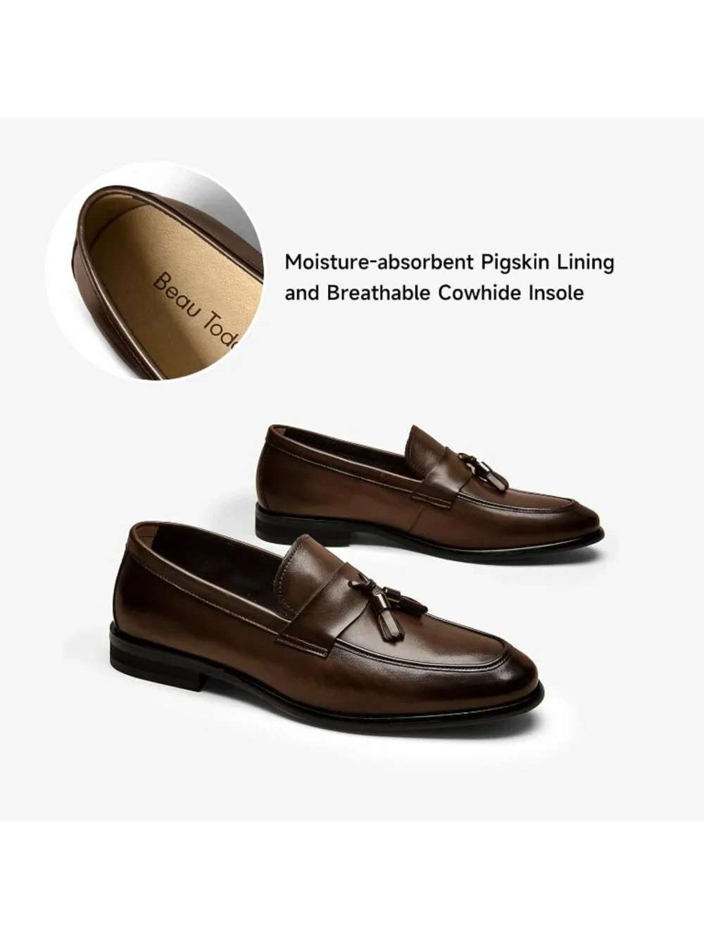 Women's Brown Leather Loafers Dress Slip On Tassel Loafer Shoes Business Causal